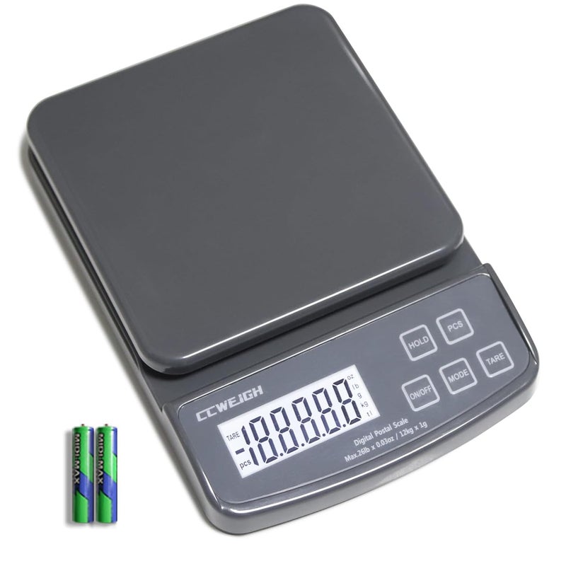 CCWEIGH Postal Scales 26lbs/0.03oz High Precision Food Scale for Kitchen with Hold,Tare and PCS,Portable Shipping Scale for Packages, Small Kitchen Business,Jewelry,Batteries Included （Grey26lbs/1kg） - Image 1